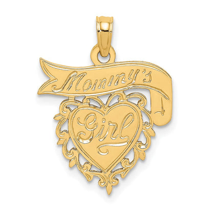 14K Gelbgold Mommy Mädchen in Herz mit Banner Charm