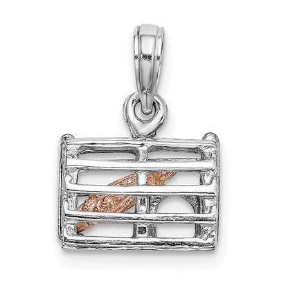 14K Weiß-/Roségold Zweifarbiger Gold-Charm Hummerreuse 3D beweglich