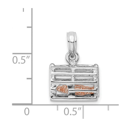 14K Weiß-/Roségold Zweifarbiger Gold-Charm Hummerreuse 3D beweglich