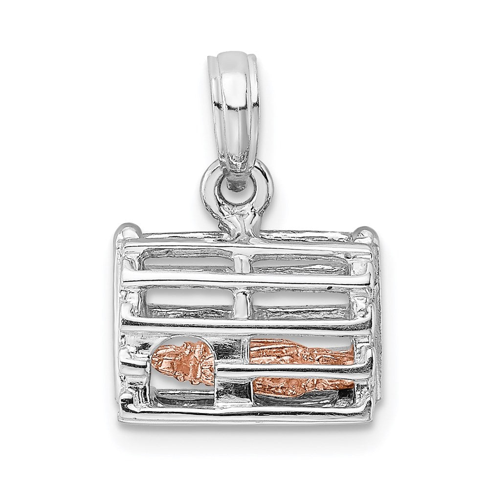 14K Weiß-/Roségold Zweifarbiger Gold-Charm Hummerreuse 3D beweglich