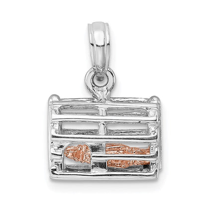 14K Weiß-/Roségold Zweifarbiger Gold-Charm Hummerreuse 3D beweglich