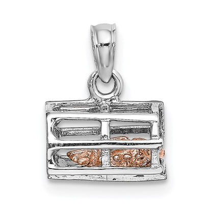 14K Weiß-/Roségold Zweifarbiger Gold 3D-Hummerreusen-Charm beweglich