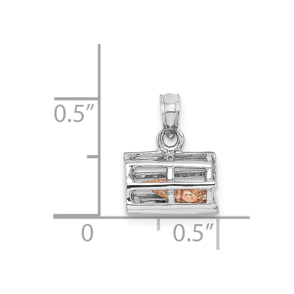 14K Weiß-/Roségold Zweifarbiger Gold 3D-Hummerreusen-Charm beweglich