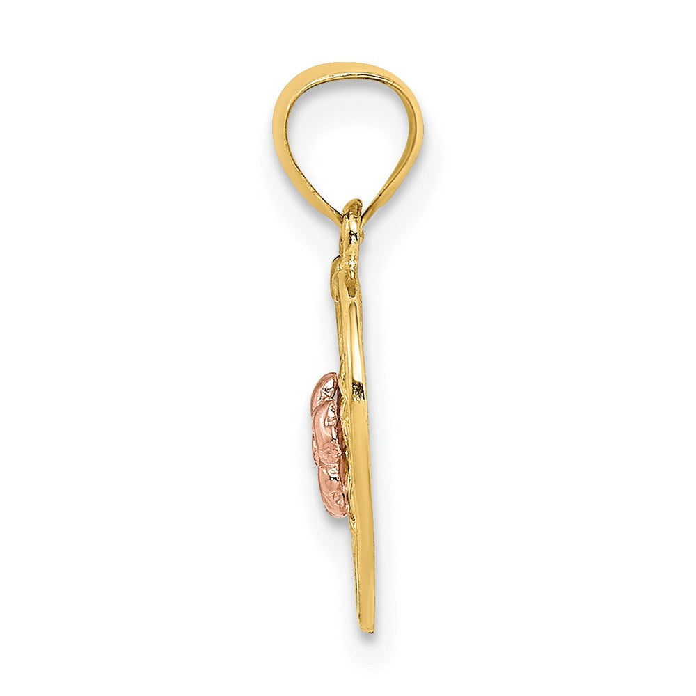 14K Bicolor Blume auf Geflochten Herz Charm