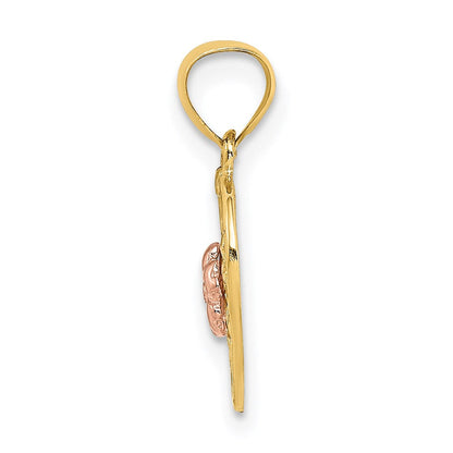 14K Bicolor Blume auf Geflochten Herz Charm