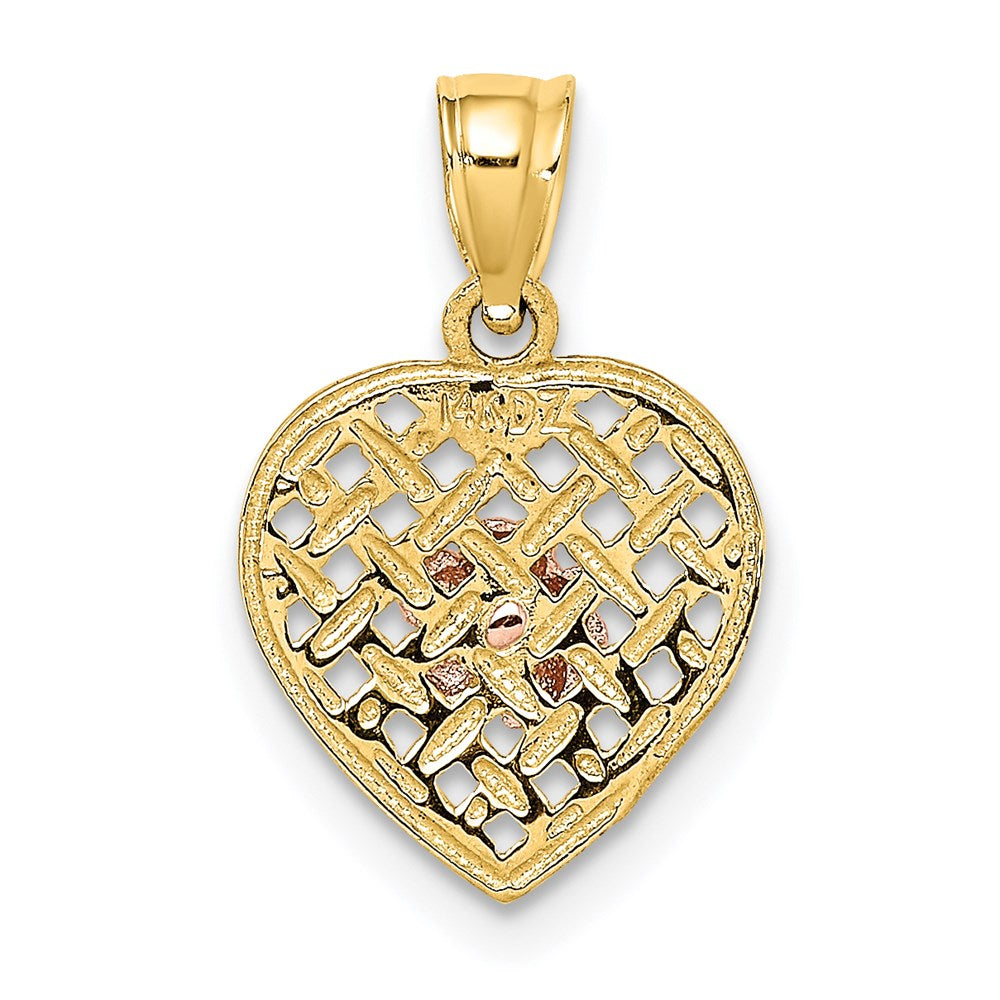 14K Bicolor Blume auf Geflochten Herz Charm