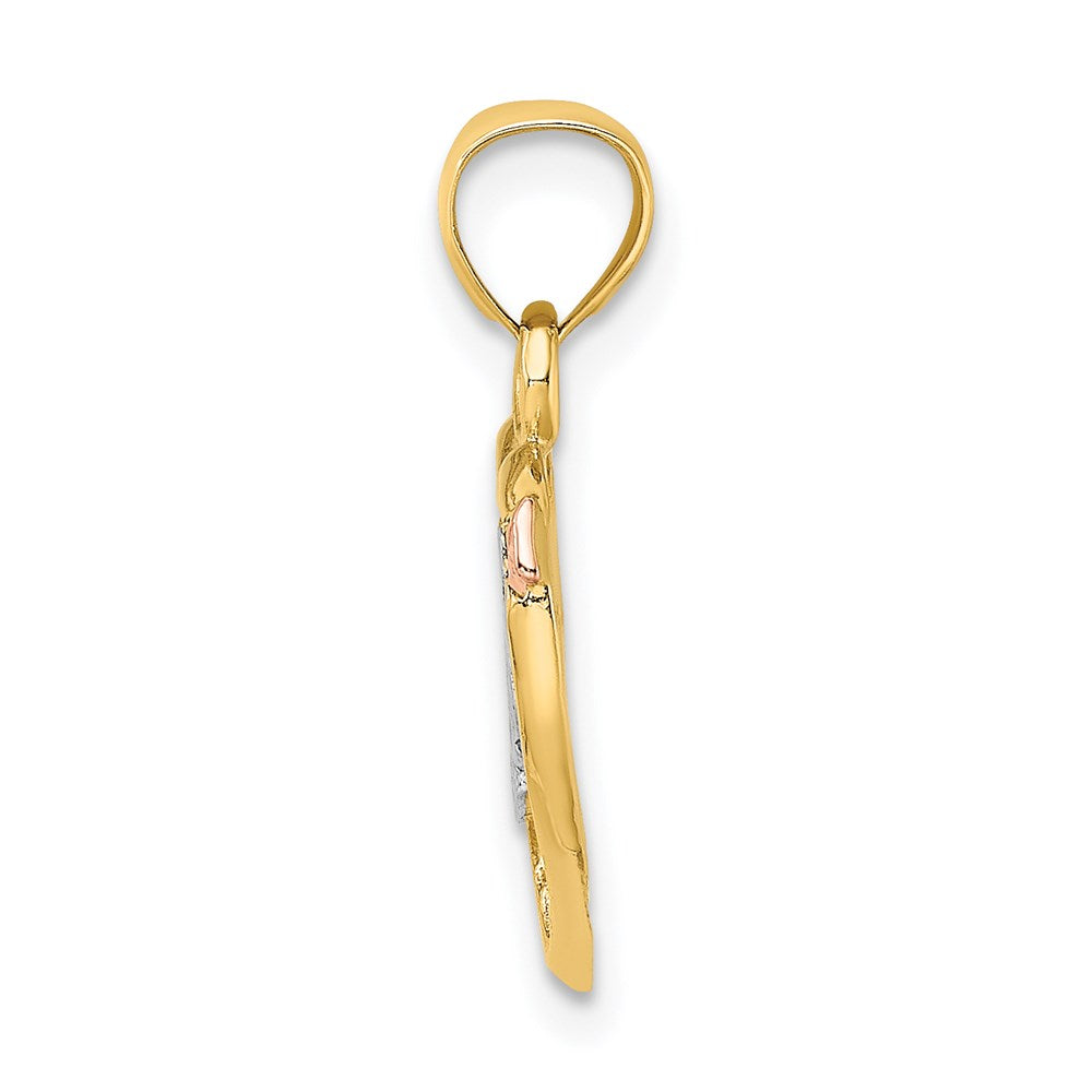 14K Bicolor Gelb und Roségold mit Weiß Rhodium Liebe Herz Pfeil Charm