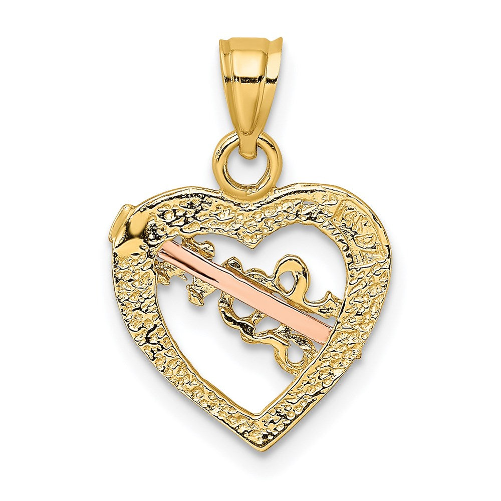14K Bicolor Gelb und Roségold mit Weiß Rhodium Liebe Herz Pfeil Charm