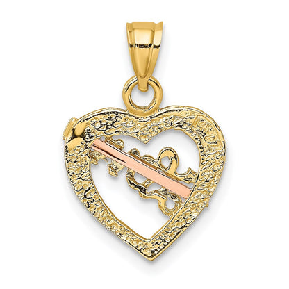 14K Bicolor Gelb und Roségold mit Weiß Rhodium Liebe Herz Pfeil Charm