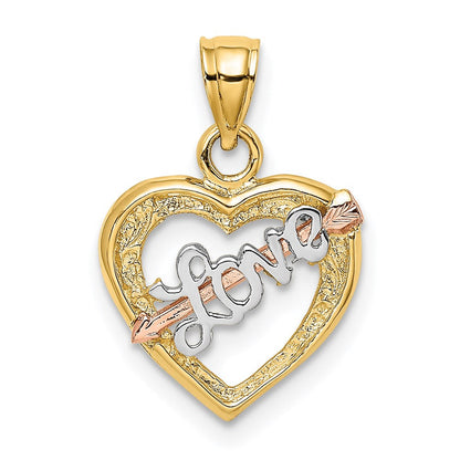 14K Bicolor Gelb und Roségold mit Weiß Rhodium Liebe Herz Pfeil Charm