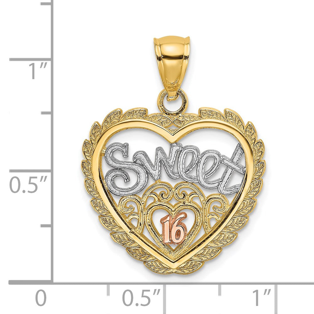 14K Bicolor Gold Weißrhodium „SWEET 16“ Charm in Herzform