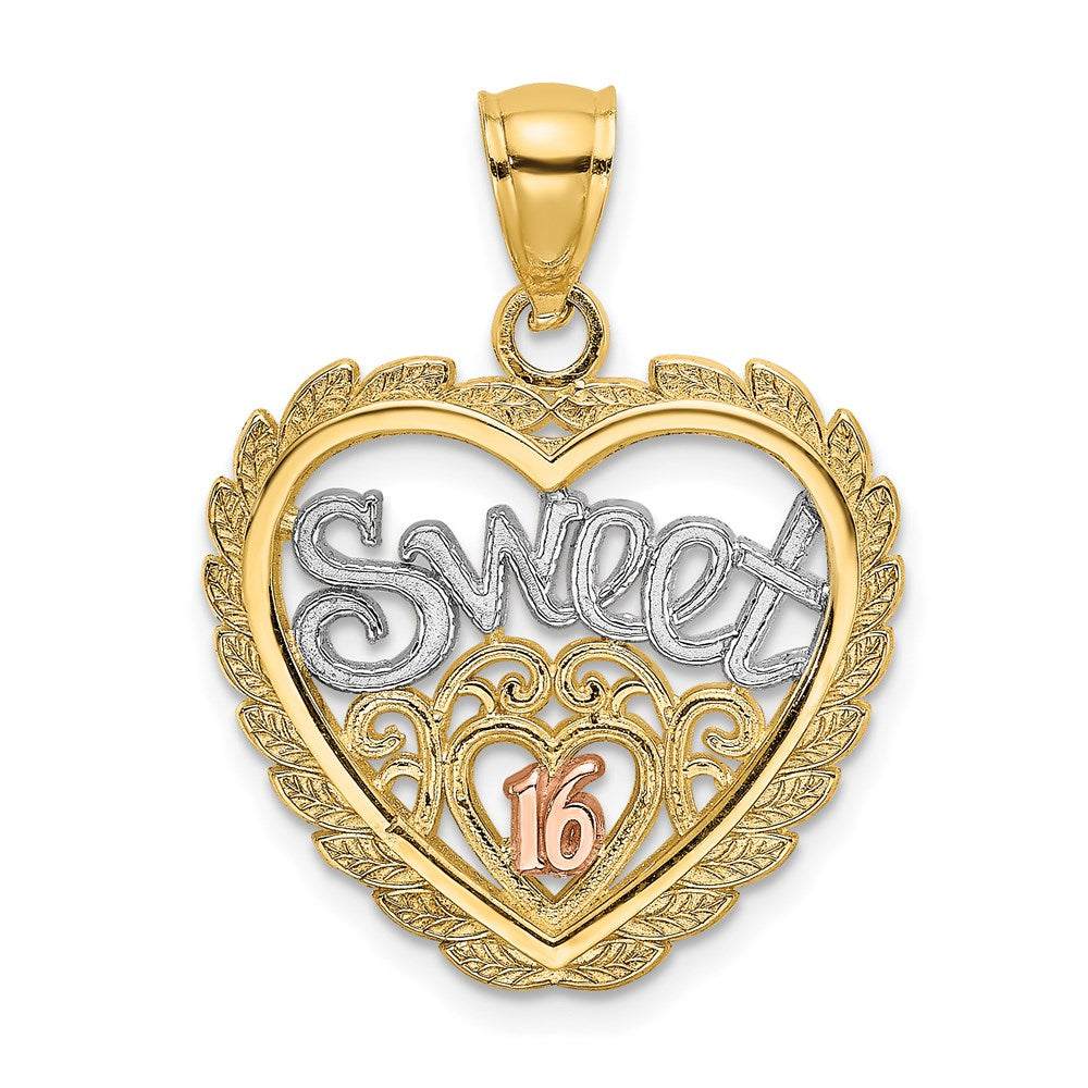 14K Bicolor Gold Weißrhodium „SWEET 16“ Charm in Herzform