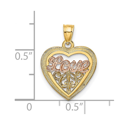14 Karat Bicolor-Gold LOVE-Herz-Charm