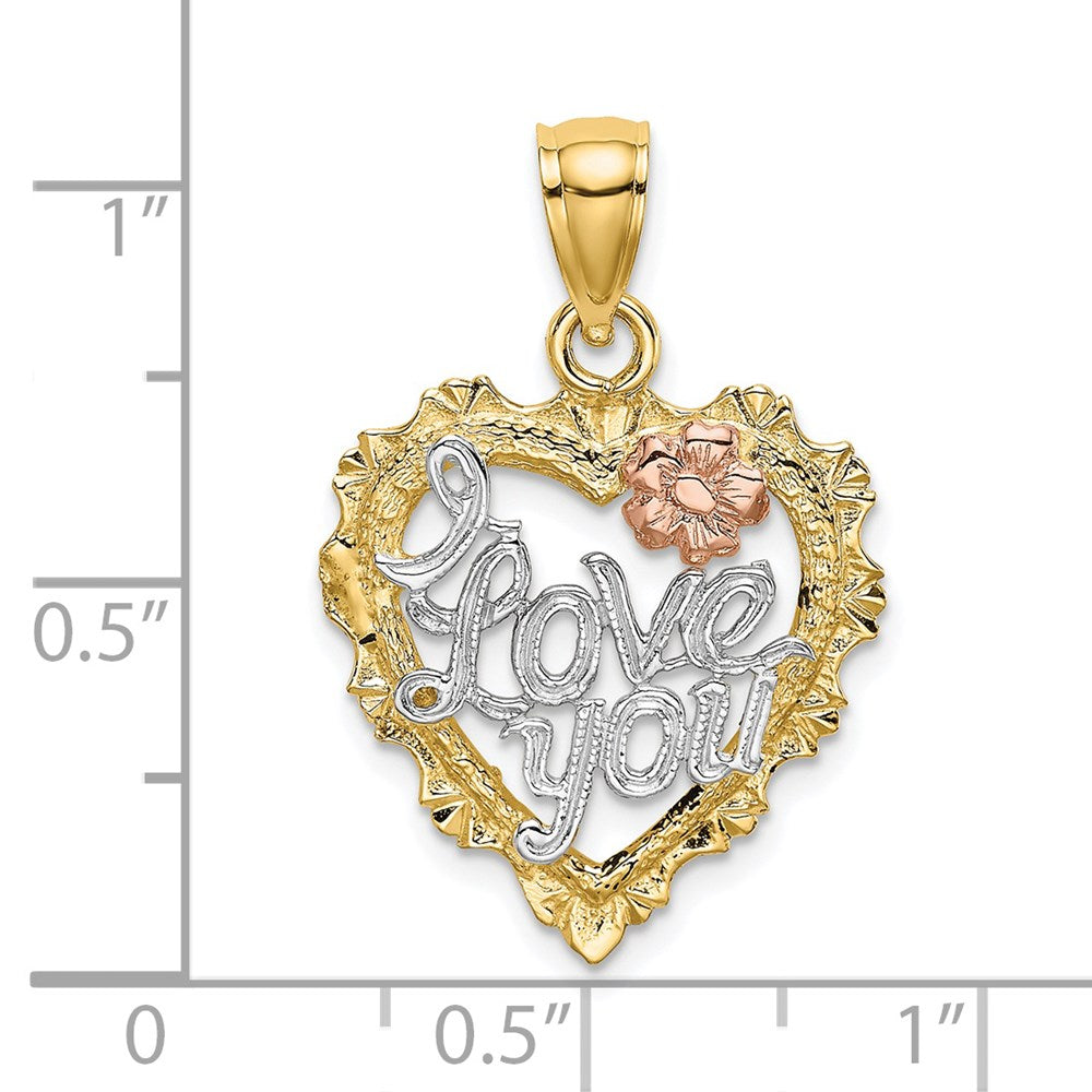 14K Bicolor-Gold Herz-Charm „ICH LIEBE DICH" mit Weißrhodium