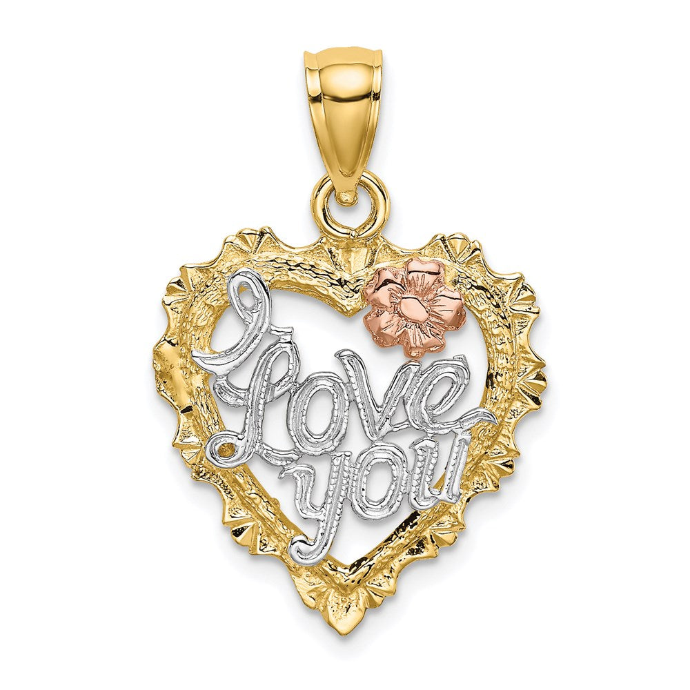 14K Bicolor-Gold Herz-Charm „ICH LIEBE DICH" mit Weißrhodium