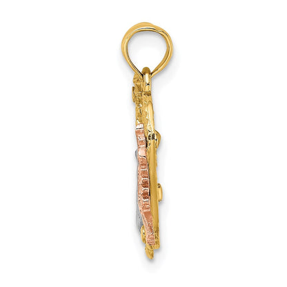 14K Zweifarbig Gelbgold und Roségold mit Rhodium LOVE mit Tauben Herz-Charm
