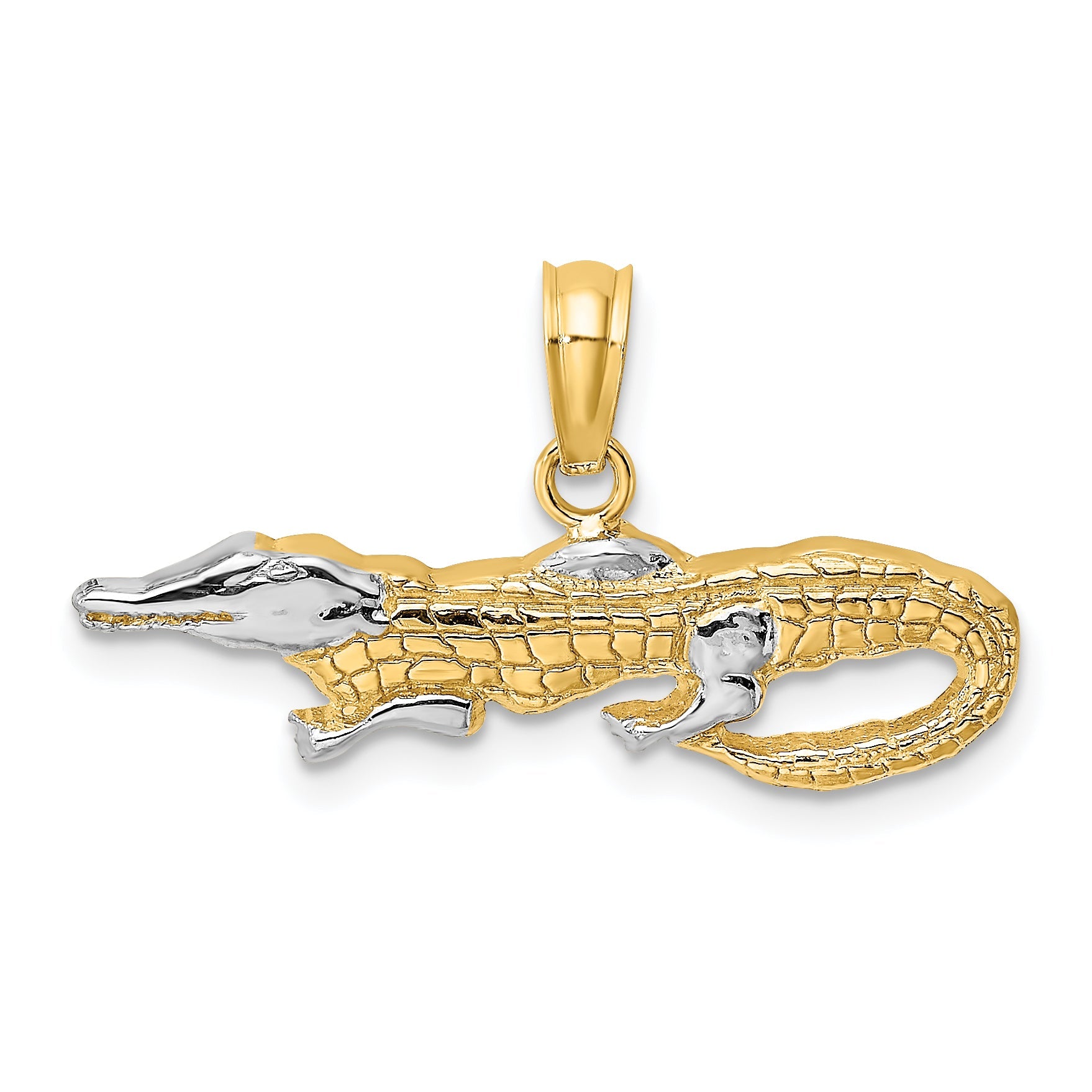 14K Gelb & Rhodium mit Rhodium 2-d Alligator Charm