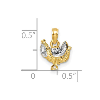 14K Gelb & Rhodium mit Weiß Saddle Anhänger