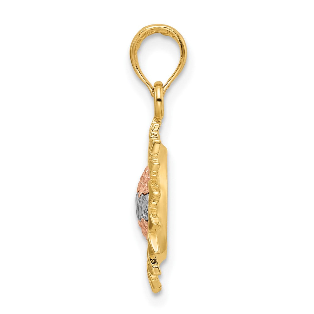 14K Tricolor-Gold Sonnenblume mit "LOVE"-Anhänger