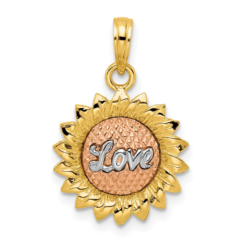 14K Tricolor-Gold Sonnenblume mit "LOVE"-Anhänger