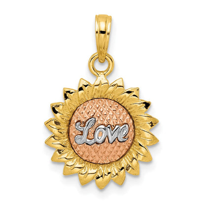 14K Tricolor-Gold Sonnenblume mit "LOVE"-Anhänger