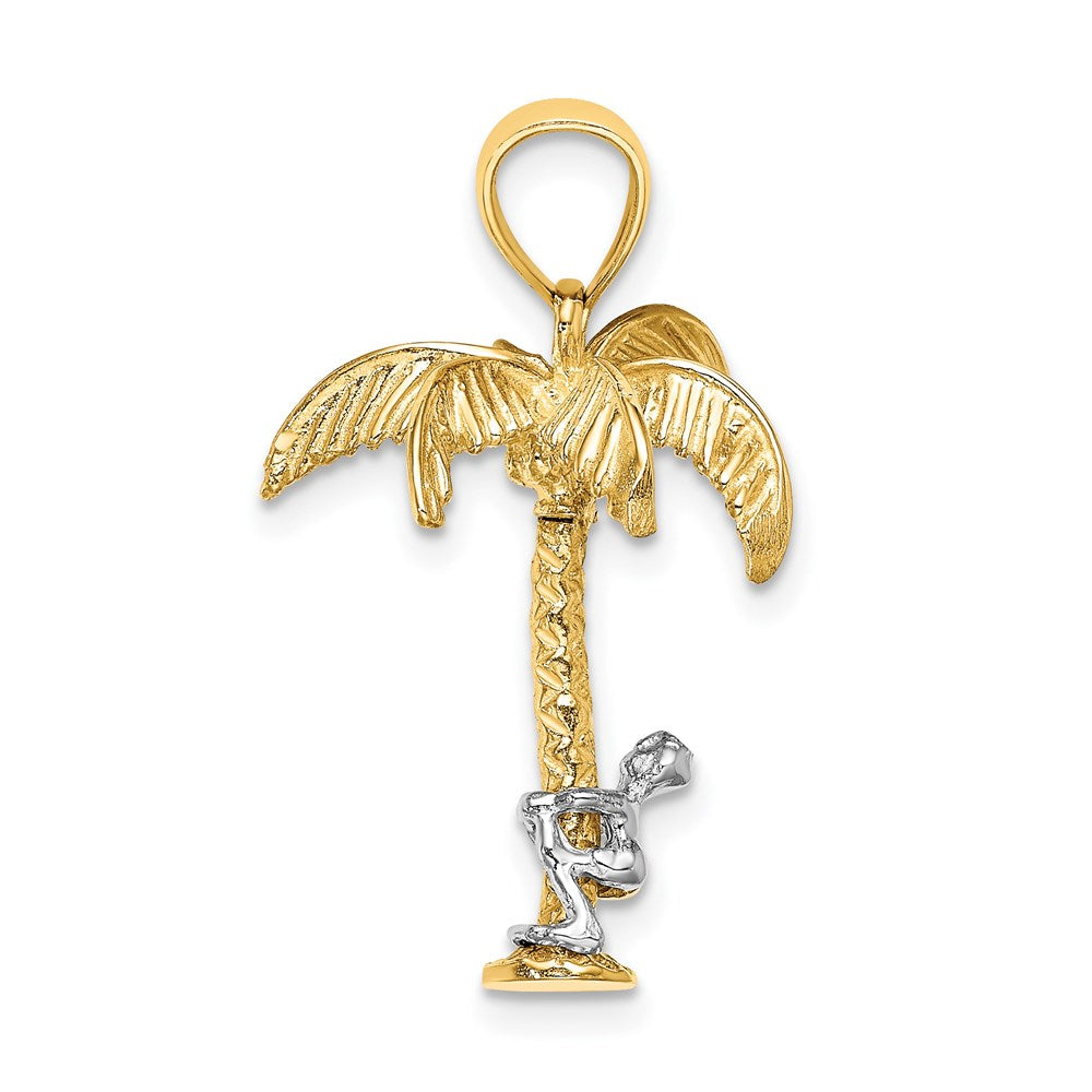 14K Bicolor-Gold Beweglicher Mann Palme 3-D Charm
