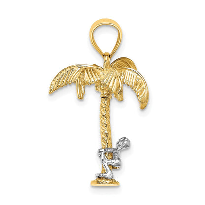 14K Bicolor-Gold Beweglicher Mann Palme 3-D Charm