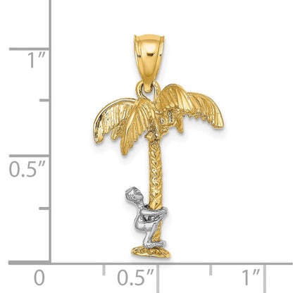 14K Bicolor-Gold Beweglicher Mann Palme 3-D Charm