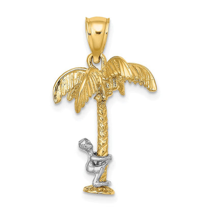 14K Bicolor-Gold Beweglicher Mann Palme 3-D Charm