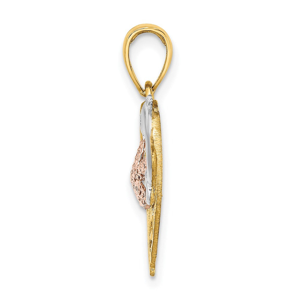 14K Bicolor-Gold mit Weiß-Rhodinierung Delfin- und Seestern-in-Herz-Charm