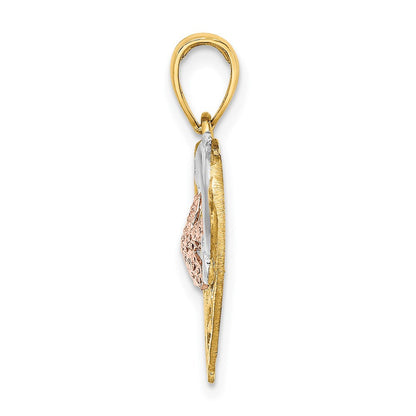 14K Bicolor-Gold mit Weiß-Rhodinierung Delfin- und Seestern-in-Herz-Charm