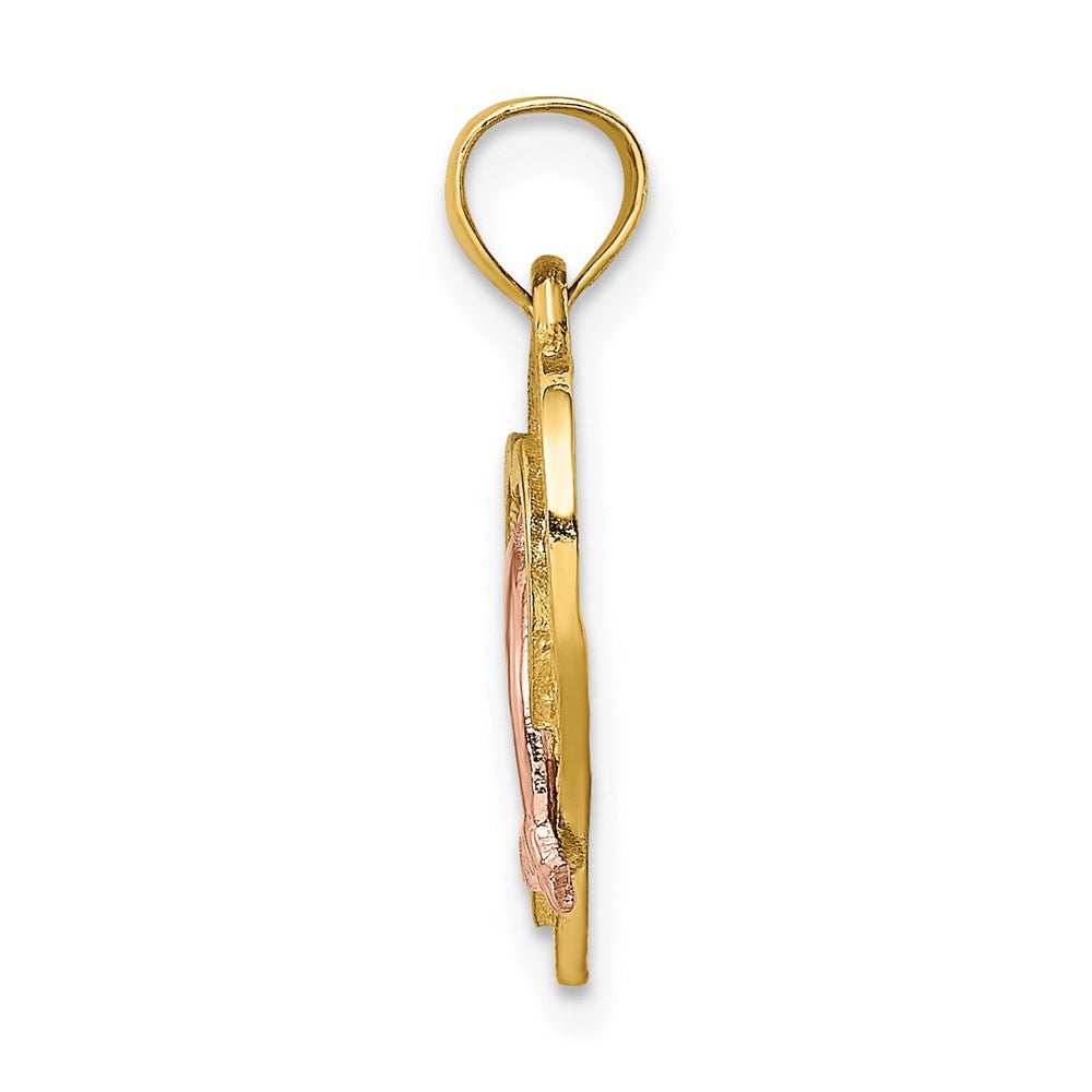 14K Bicolor mit Weiß Rhodium Delfin in Herz Charm