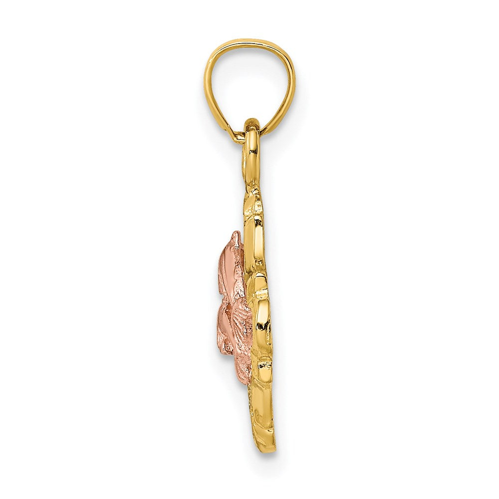 14K Bicolor mit Weiß Rhodium Doppelt Dolphins in Rahmen Charm