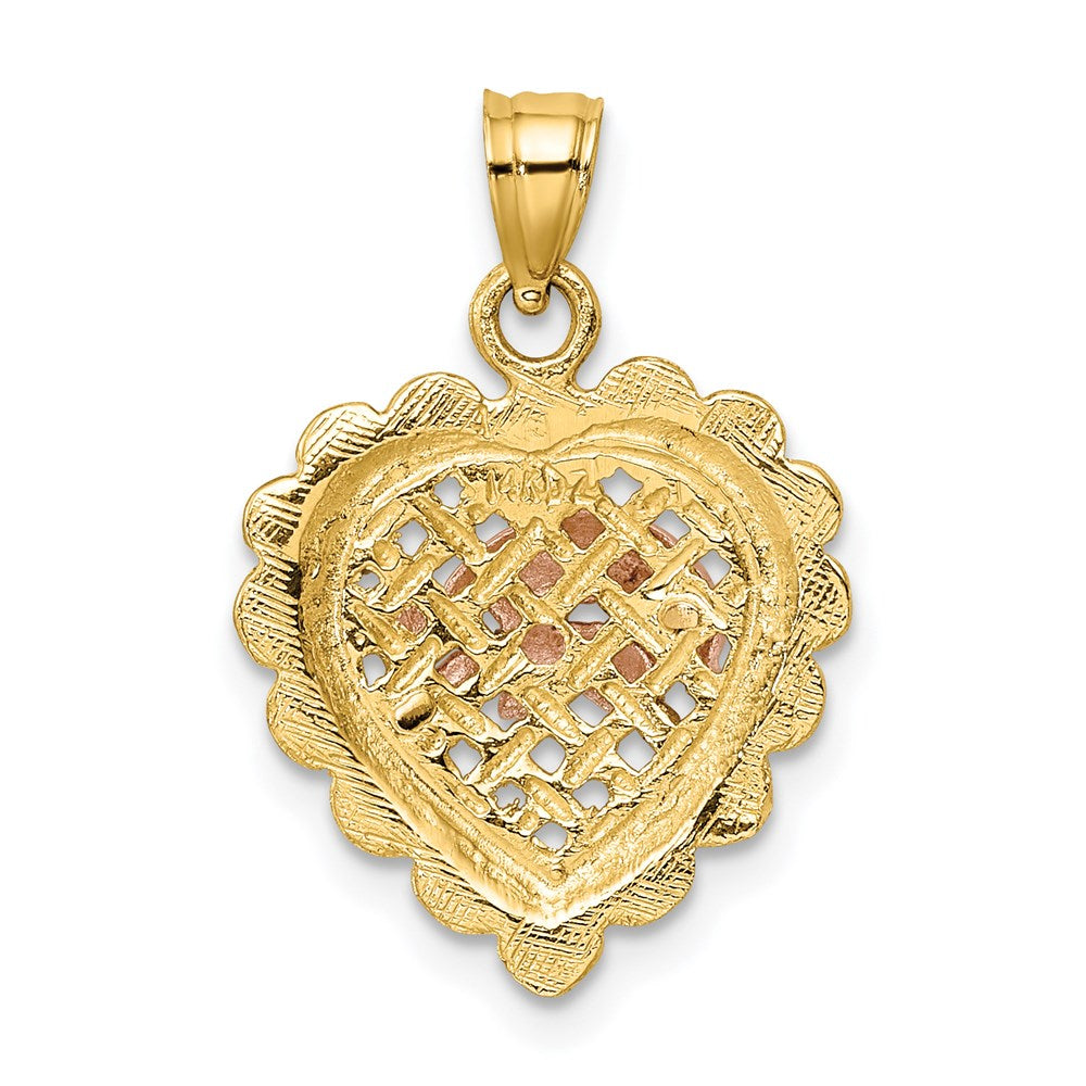 14K Zweifarbig Gold Zweifarbig Gold mit Weißrhodium Zwei Delfine auf Korbherz Charm