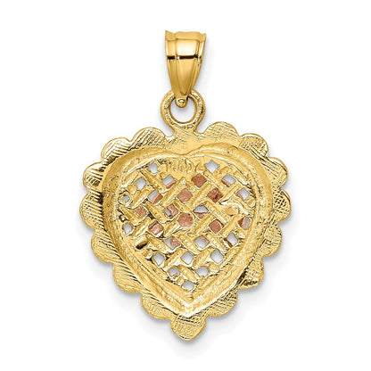 14K Zweifarbig Gold Zweifarbig Gold mit Weißrhodium Zwei Delfine auf Korbherz Charm
