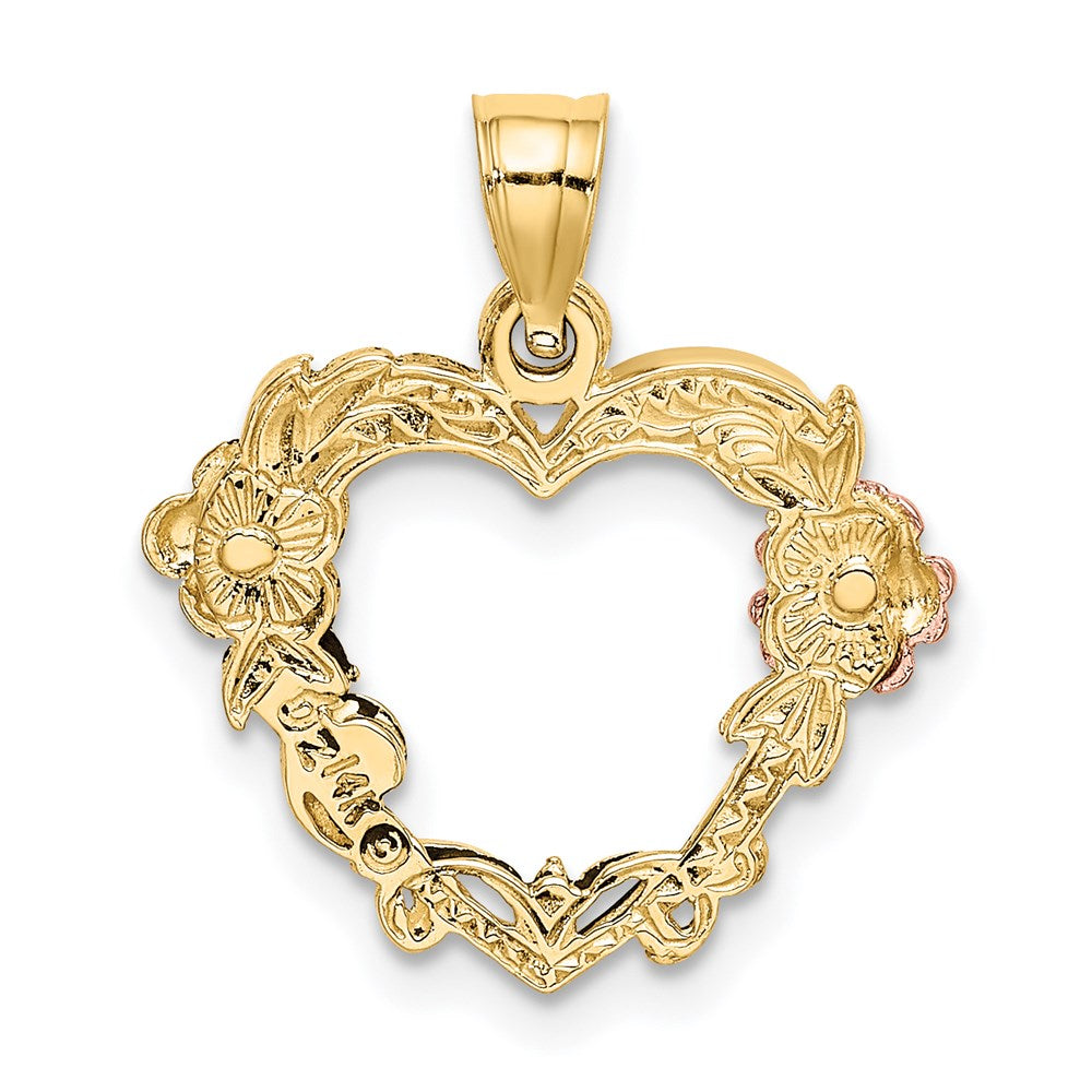 14K Bicolor mit Weiß Rhodium Blume in Herz Charm