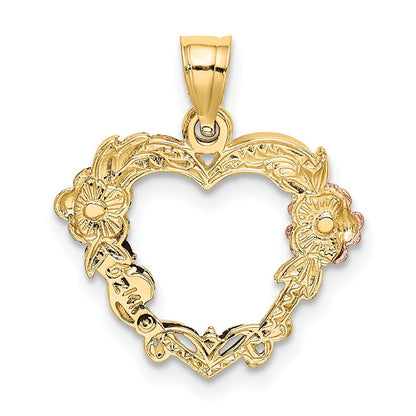 14K Bicolor mit Weiß Rhodium Blume in Herz Charm