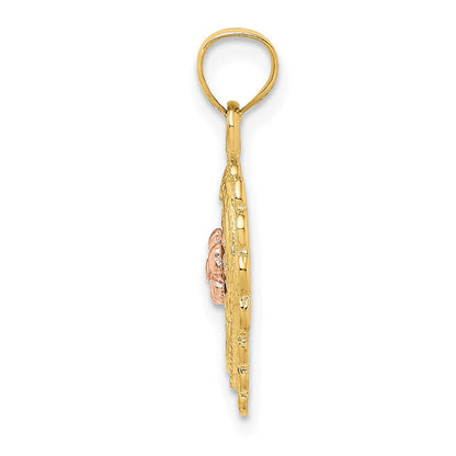 14K Bicolor Gold (Gelb- und Roségold) Blumen-in-Herzkorb-Charm