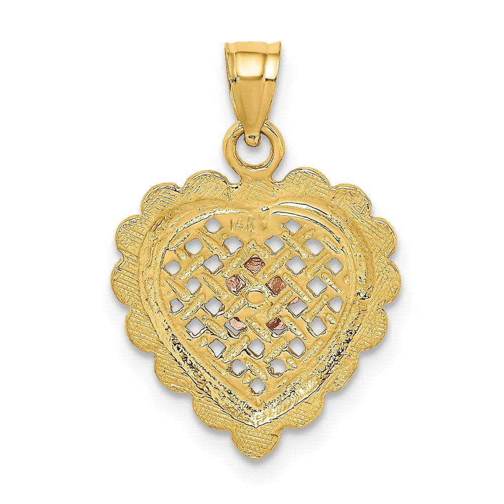 14K Bicolor Gold (Gelb- und Roségold) Blumen-in-Herzkorb-Charm
