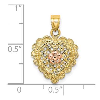 14K Bicolor Gold (Gelb- und Roségold) Blumen-in-Herzkorb-Charm