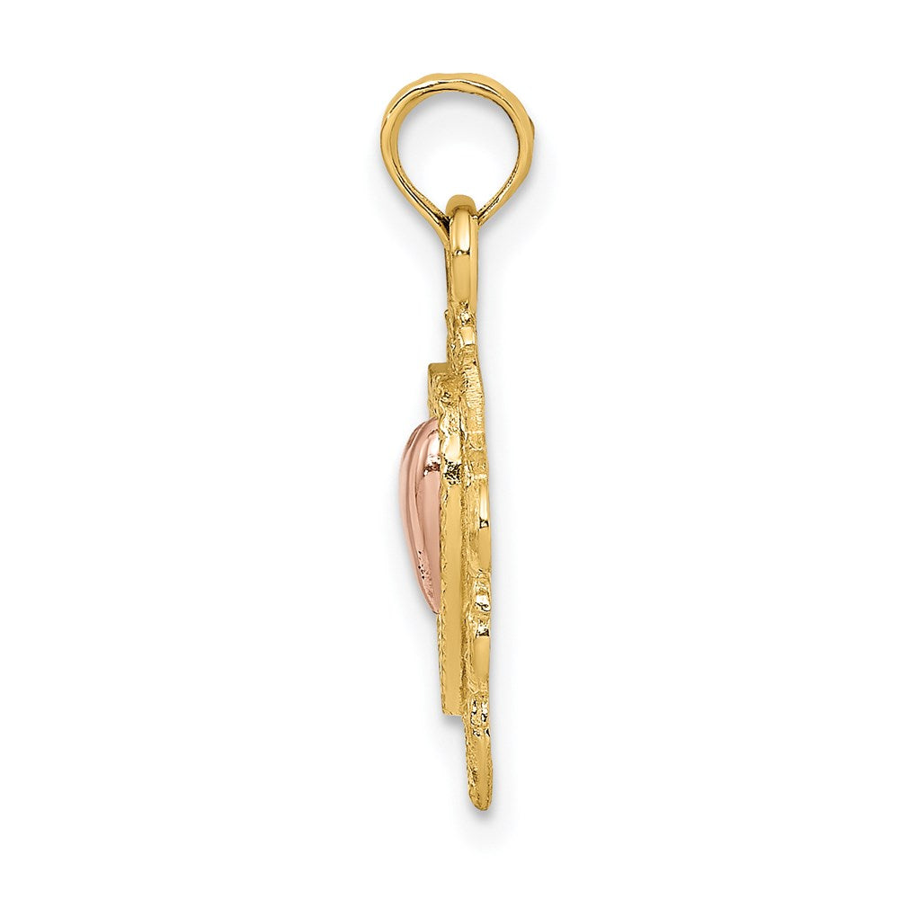 14K Bicolor Gelbgold und Roségold mit Weißrhodinierung Strukturierter Herzen-Charm
