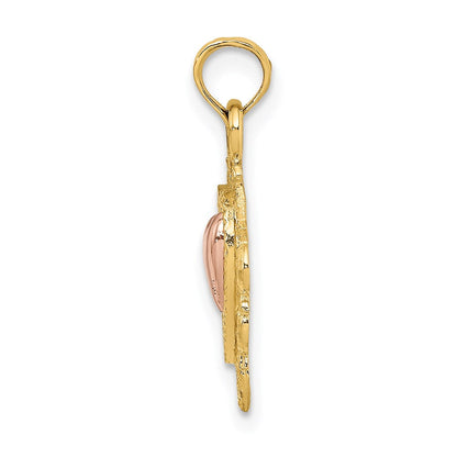 14K Bicolor Gelbgold und Roségold mit Weißrhodinierung Strukturierter Herzen-Charm