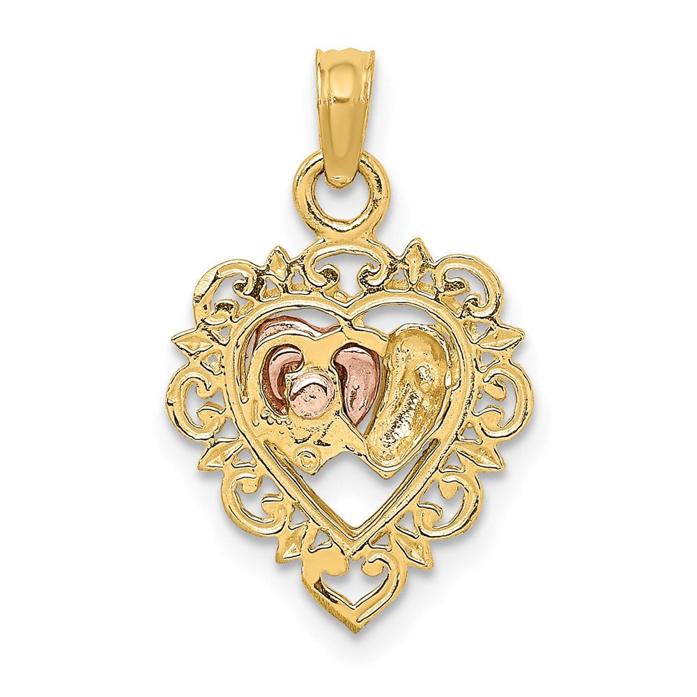14K Bicolor Gelbgold und Roségold mit Weißrhodinierung Strukturierter Herzen-Charm