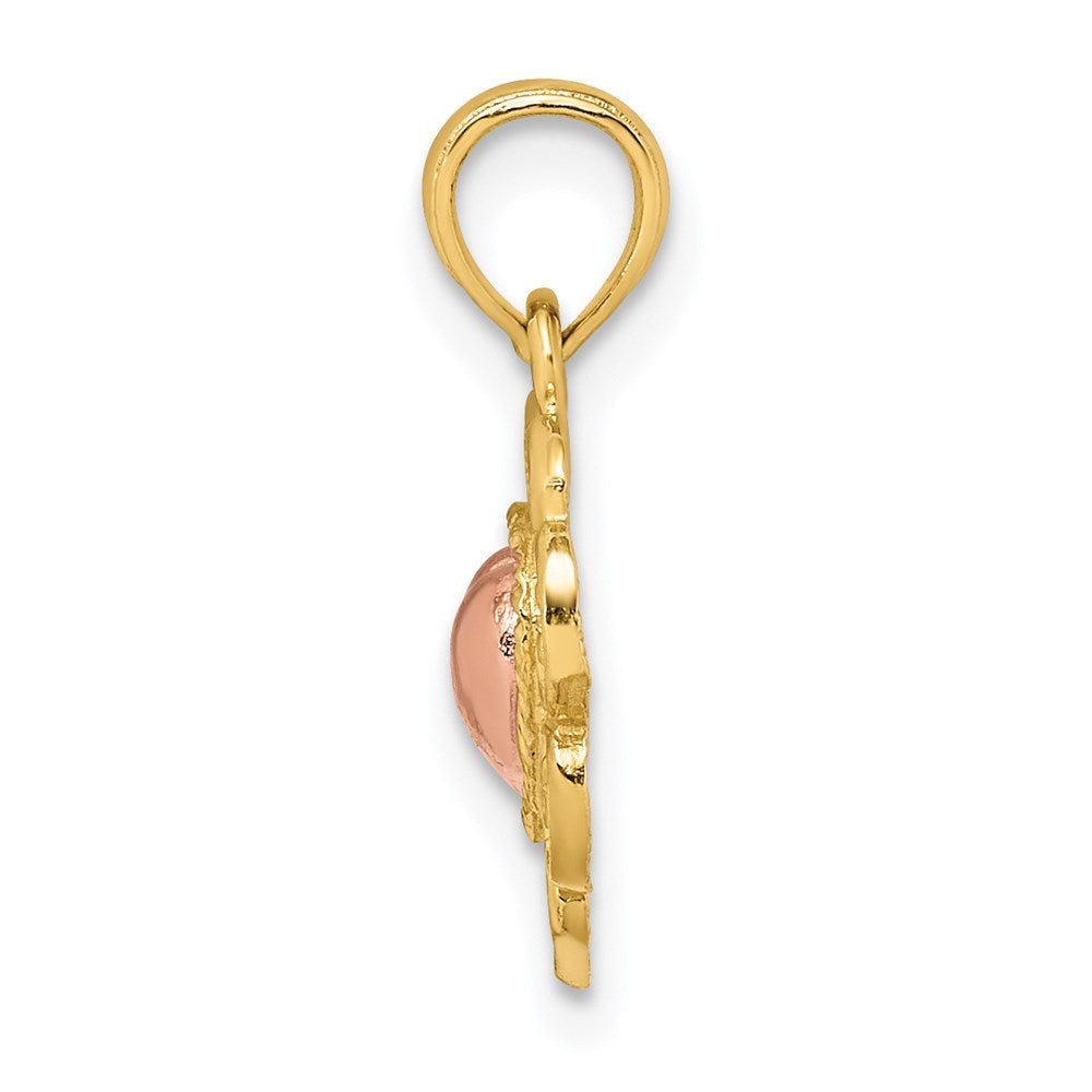 14K Bicolor Gelb und Rose Poliert Strukturiert Herz Charm