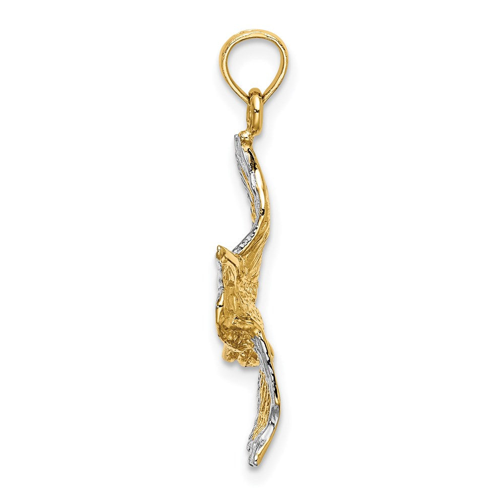 14K Gelbgold und Rhodiumgold mit Weißrhodium 3-D Fliegender-Pelikan-Charm