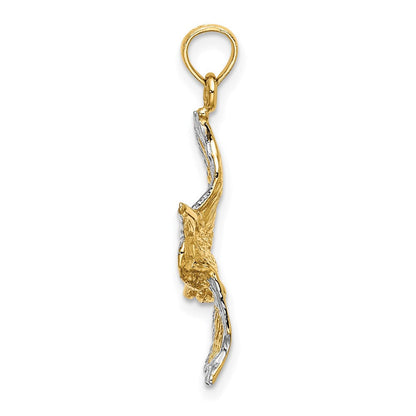 14K Gelbgold und Rhodiumgold mit Weißrhodium 3-D Fliegender-Pelikan-Charm