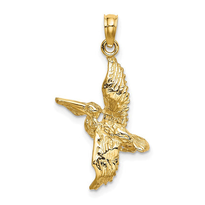 14K Gelbgold und Rhodiumgold mit Weißrhodium 3-D Fliegender-Pelikan-Charm