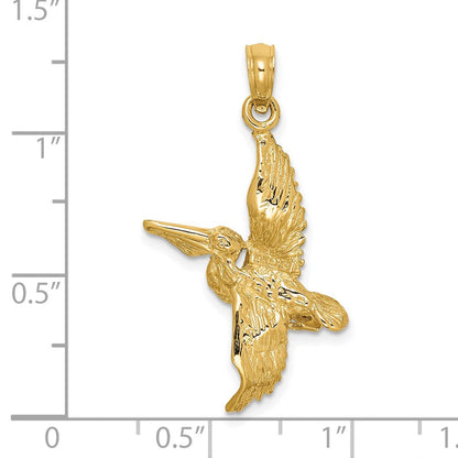 14K Gelbgold und Rhodiumgold mit Weißrhodium 3-D Fliegender-Pelikan-Charm