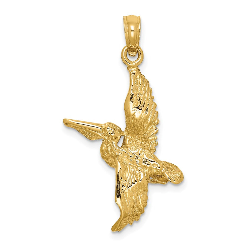 14K Gelbgold und Rhodiumgold mit Weißrhodium 3-D Fliegender-Pelikan-Charm
