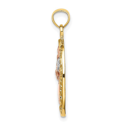 14 Karat Bicolor-Gold Charm mit Rhodinierung, Mutter und Kind im ovalen Rahmen